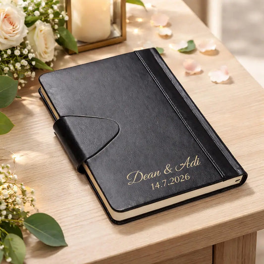 Leather-bound stationery, personalized engraving
