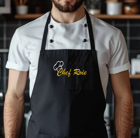 Logo embroidery on bathrobes, towels, and aprons