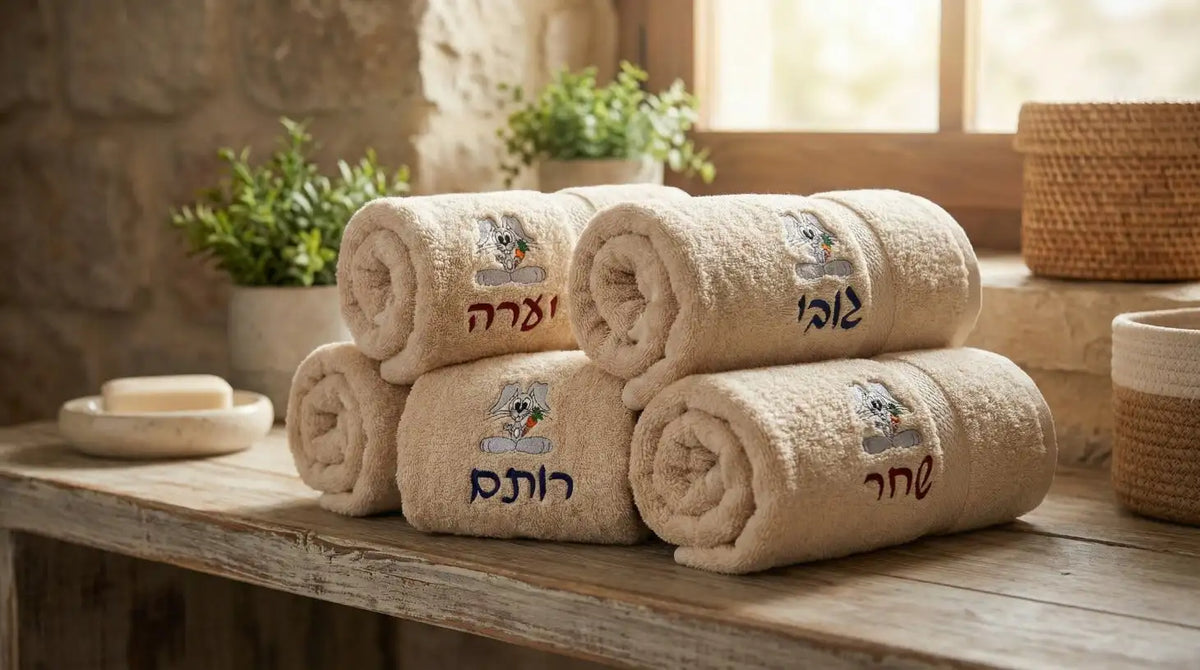 מגבות מגולגלות עם רקמת שם אישית