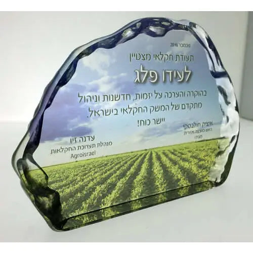 מגן הוקרה קריסטל אייסברג ענק | עיצוב יוקרתי עם חריטה אישית Monograma