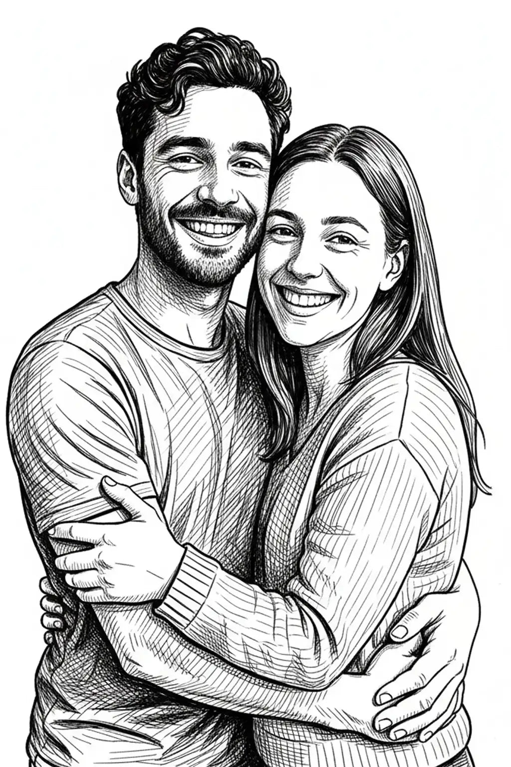 איור קו של זוג מחובק לחריטה אישית